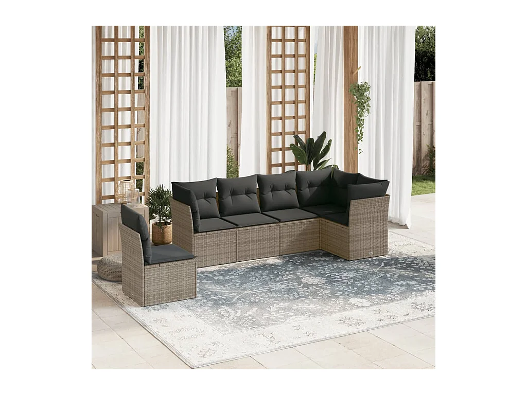 Salon de jardin 6 pcs avec coussins gris résine tressée