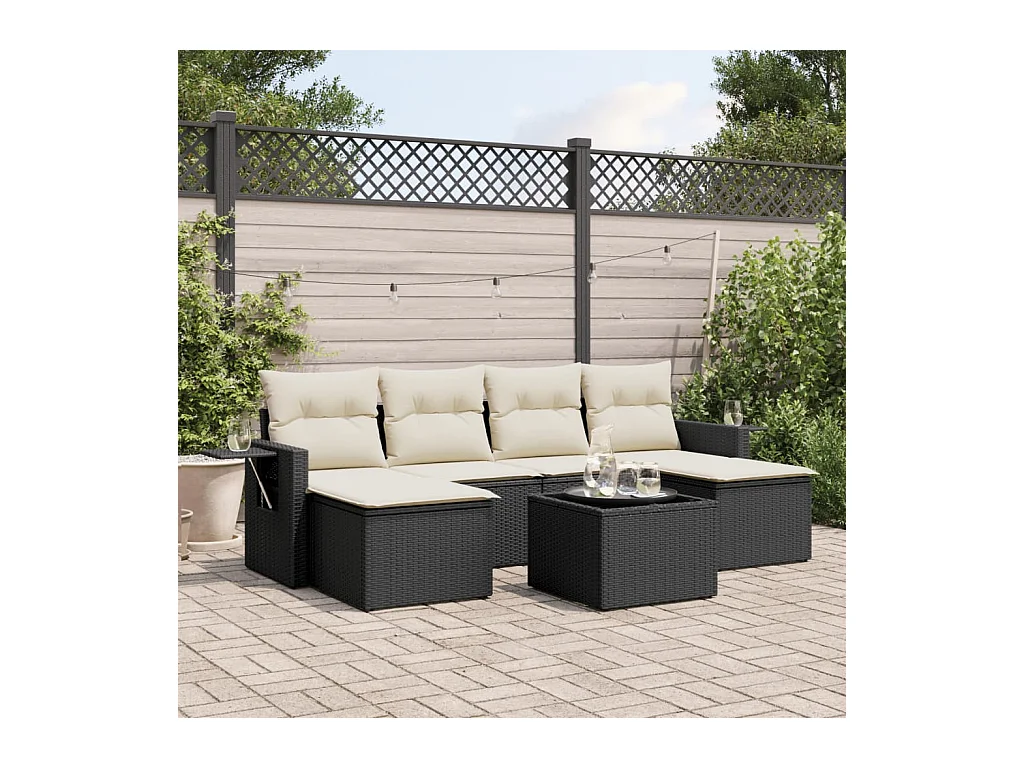 Set Divani da Giardino con Cuscini 7pz Nero Polyrattan