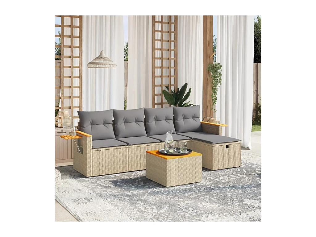 Salon de jardin avec coussins 6pcs mélange beige résine tressée