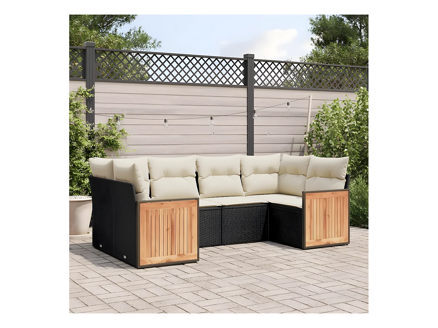 Set Divano da Giardino 6 pz con Cuscini Nero in Polyrattan