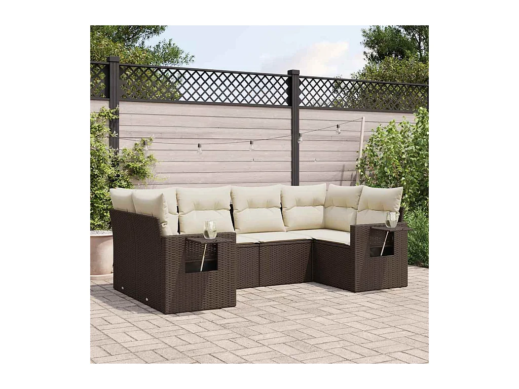 6-delige Loungeset met kussens poly rattan bruin