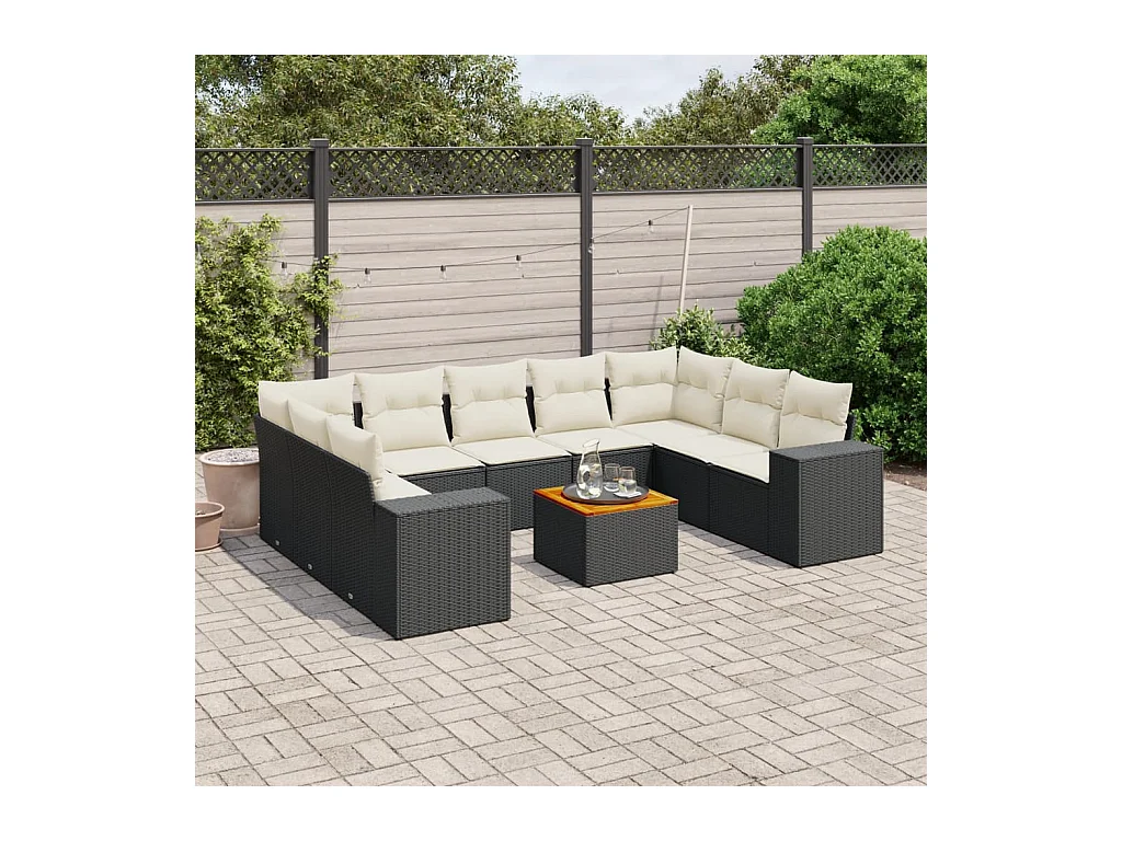 Set Divani da Giardino 10pz con Cuscini in Polyrattan Nero