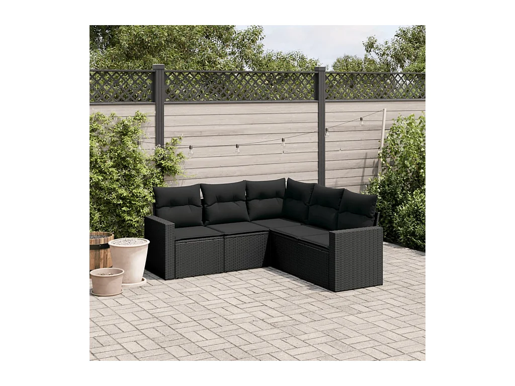 Set Divani da Giardino 5 pz con Cuscini in Polyrattan Nero