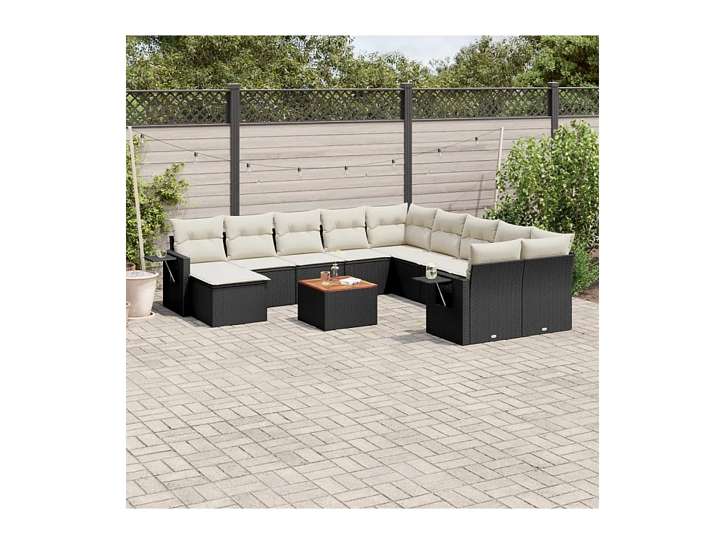 Salon de jardin 12 pcs avec coussins noir résine tressée