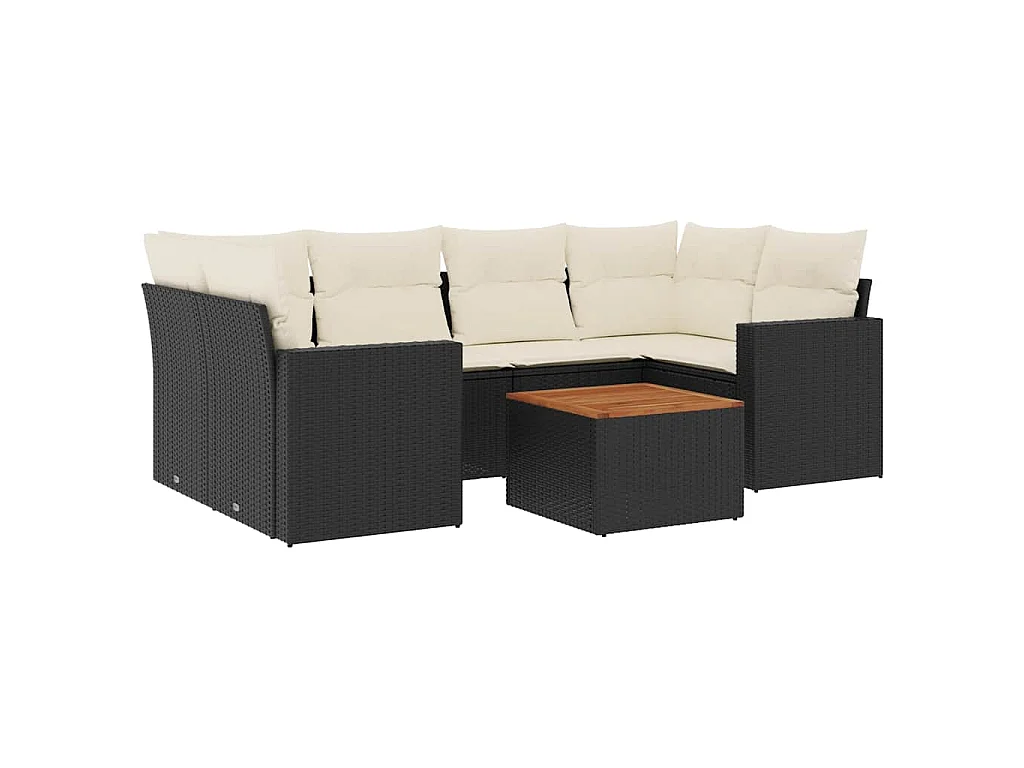 7-tlg. Garten-Sofagarnitur mit Kissen Schwarz Poly Rattan