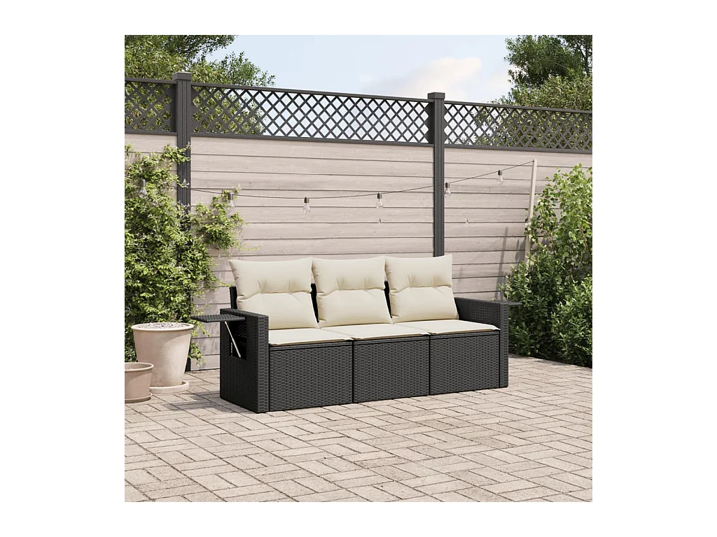 Set Divani da Giardino 3 pz con Cuscini in Polyrattan Nero