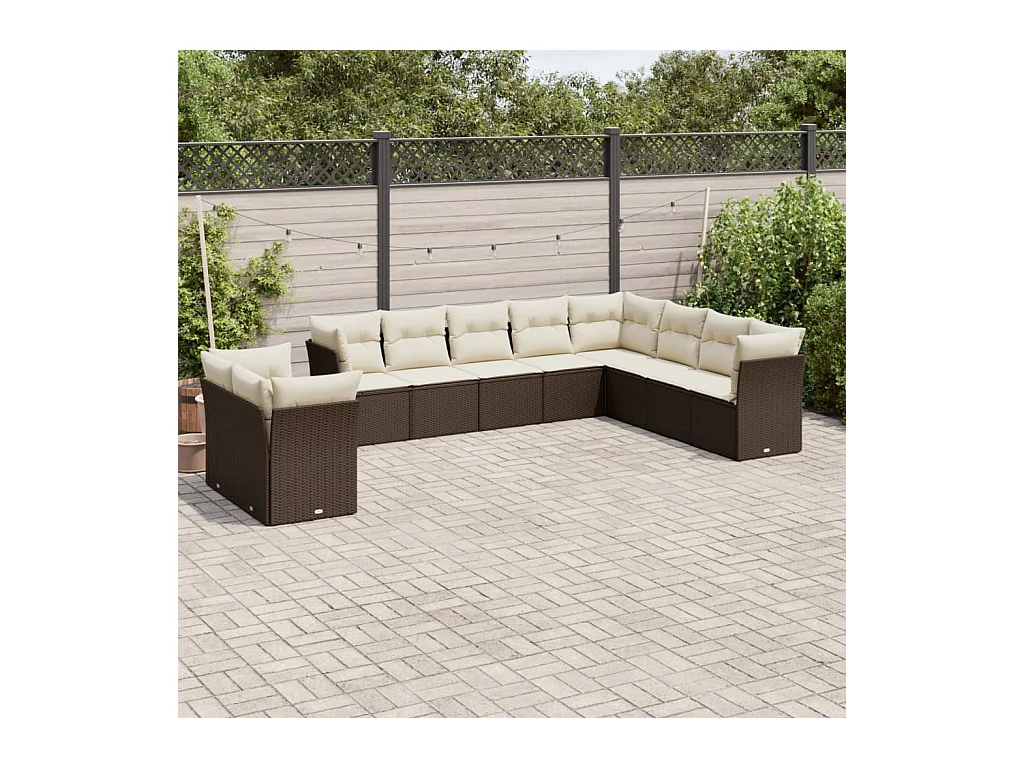 Salon de jardin 10 pcs avec coussins marron résine tressée