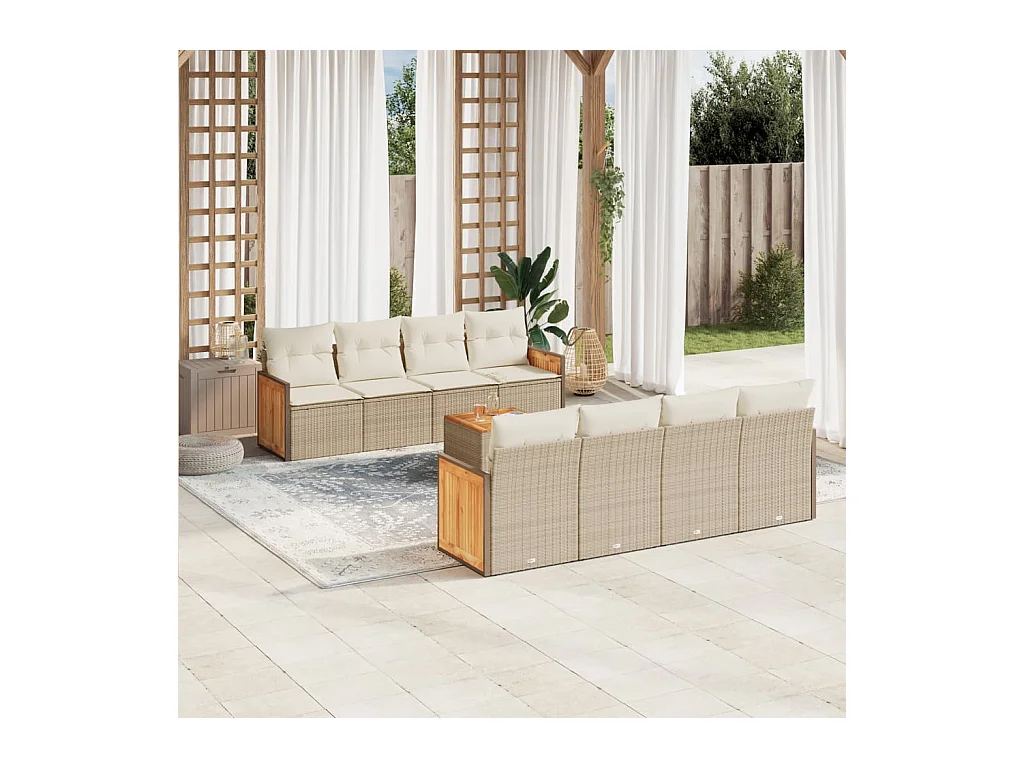 9-delige Loungeset met kussens poly rattan beige