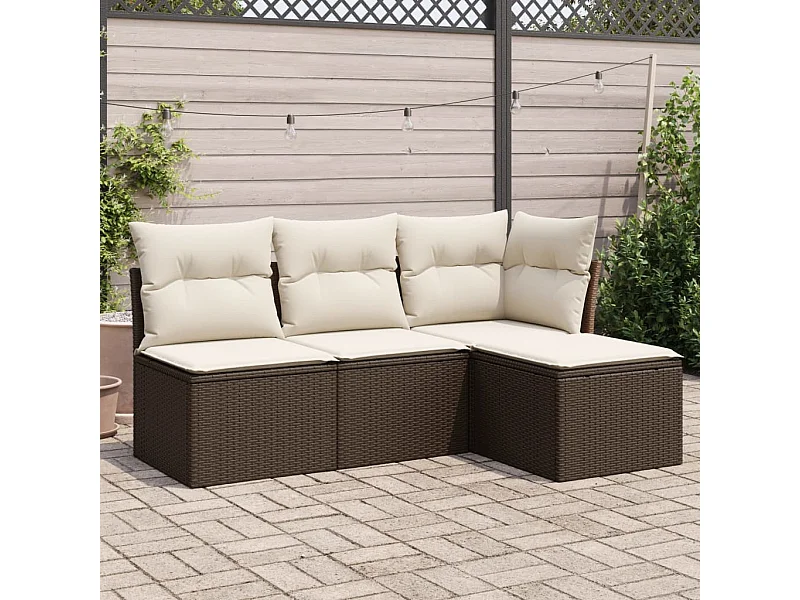 4-delige Loungeset met kussens poly rattan bruin