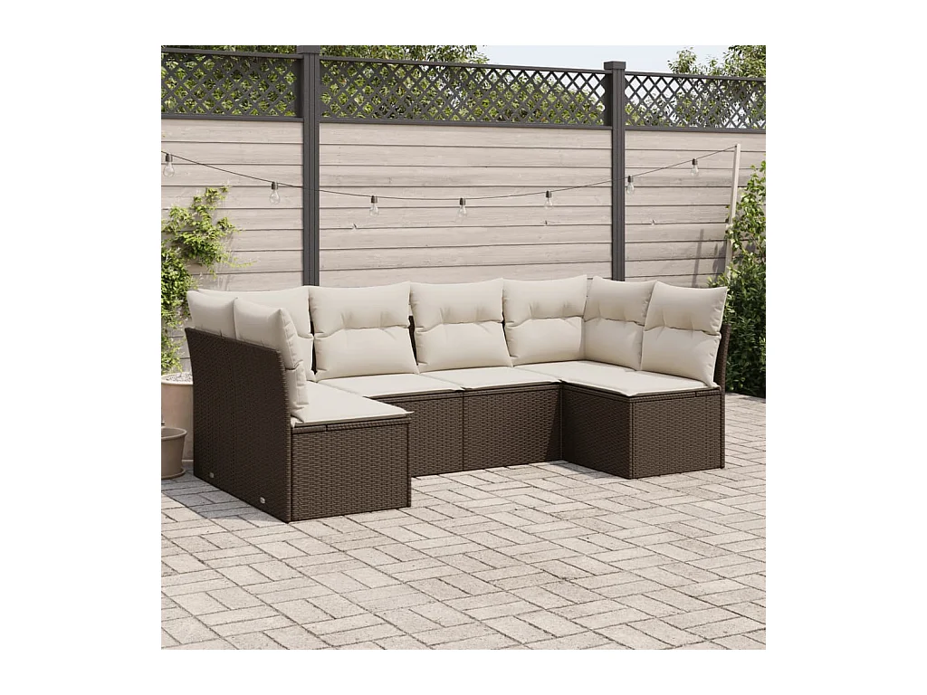 6-delige Loungeset met kussens poly rattan bruin