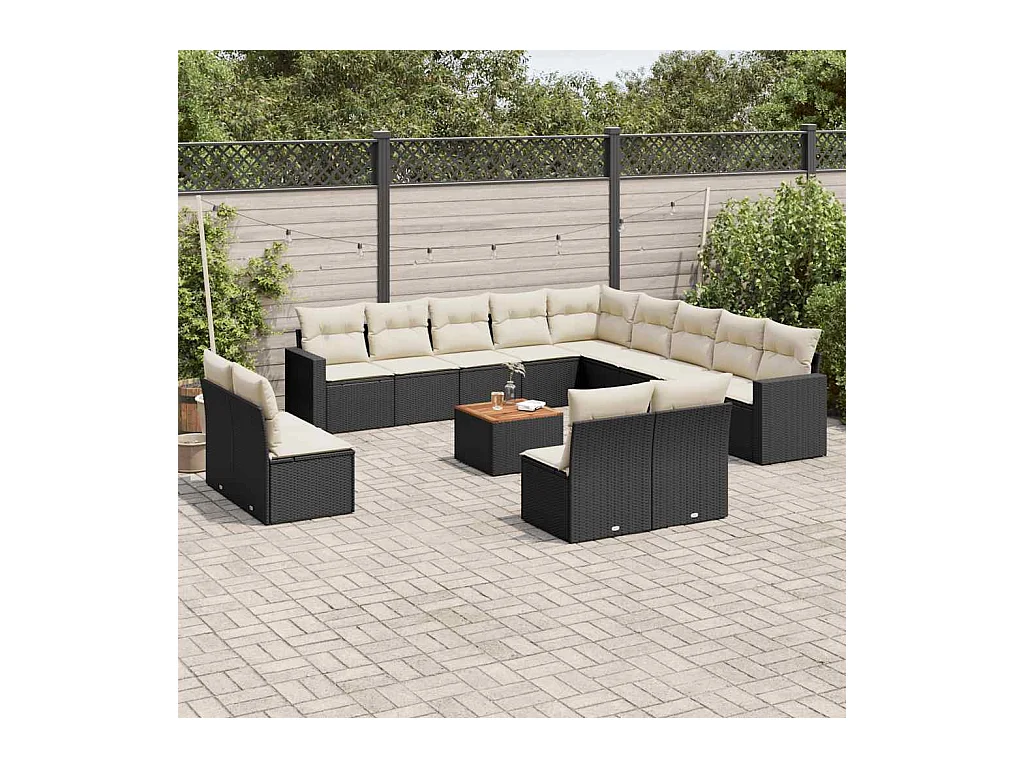 Set de sofás de jardín y cojines 14 pzas ratán sintético negro