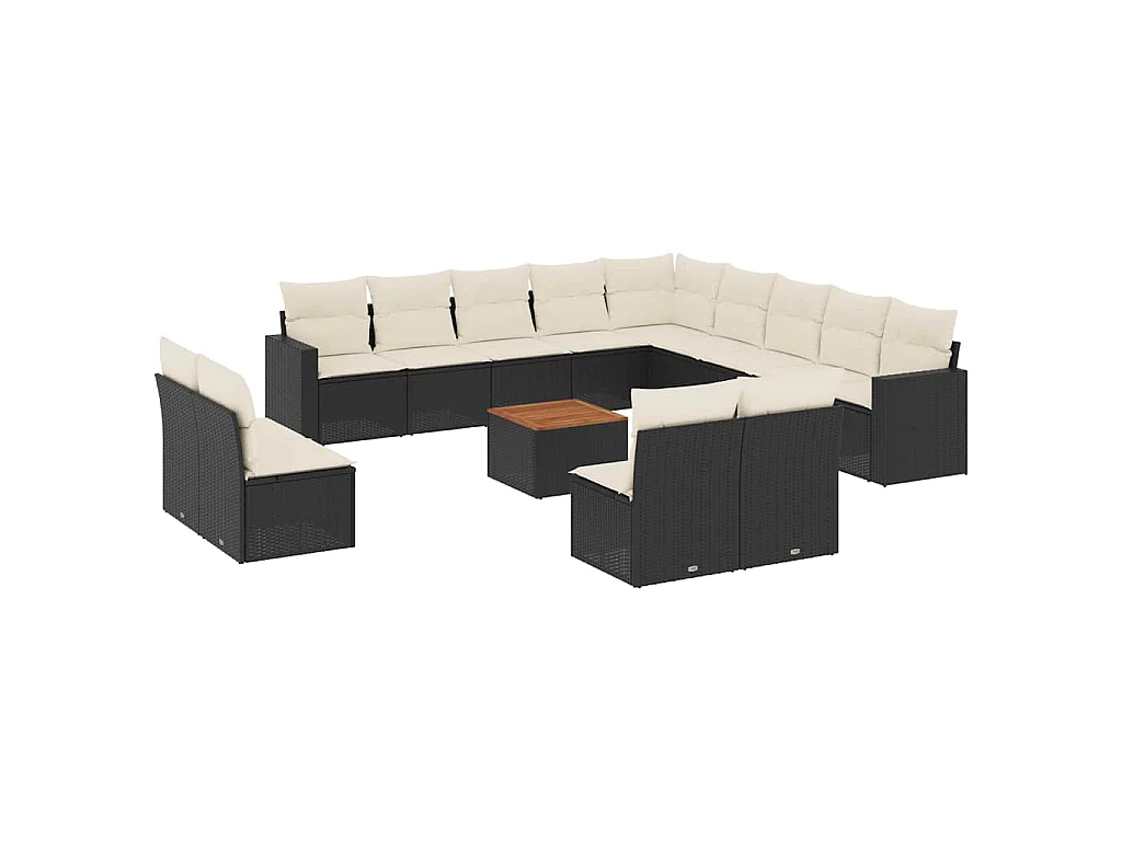 14-delige Loungeset met kussens poly rattan zwart