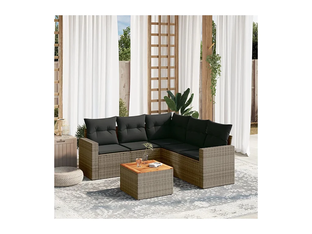 6-delige Loungeset met kussens poly rattan grijs