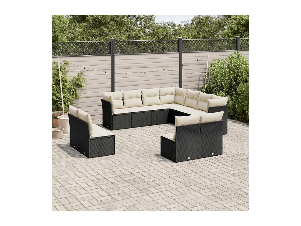 Set Divani da Giardino 11 pz con Cuscini in Polyrattan Nero