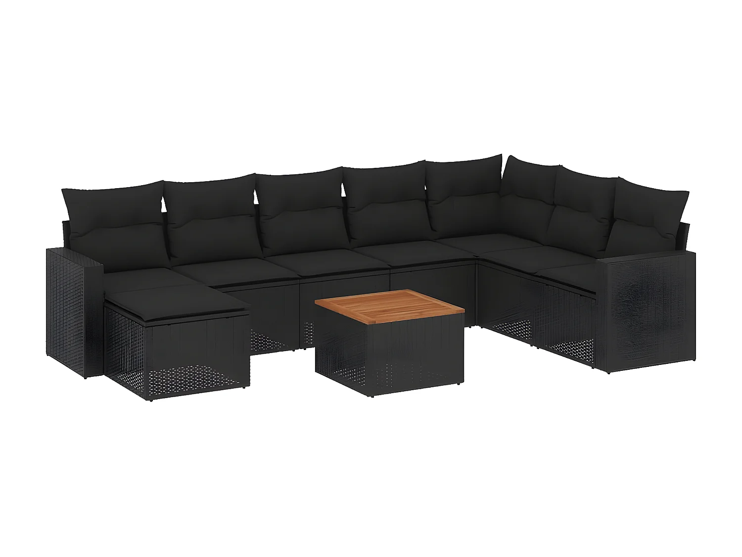 Salon de jardin 9 pcs avec coussins noir résine tressée