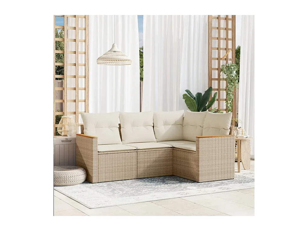 Salon de jardin avec coussins 4 pcs beige résine tressée