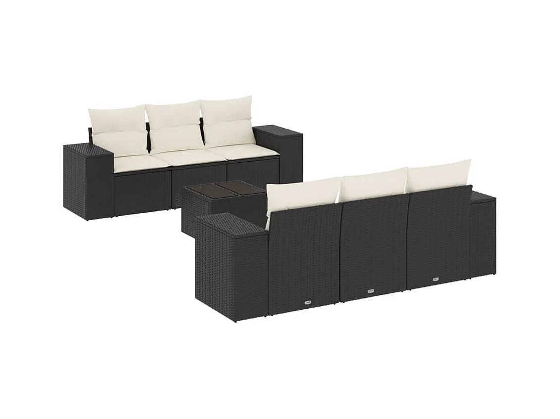 Set Divani da Giardino con Cuscini 7pz Nero Polyrattan