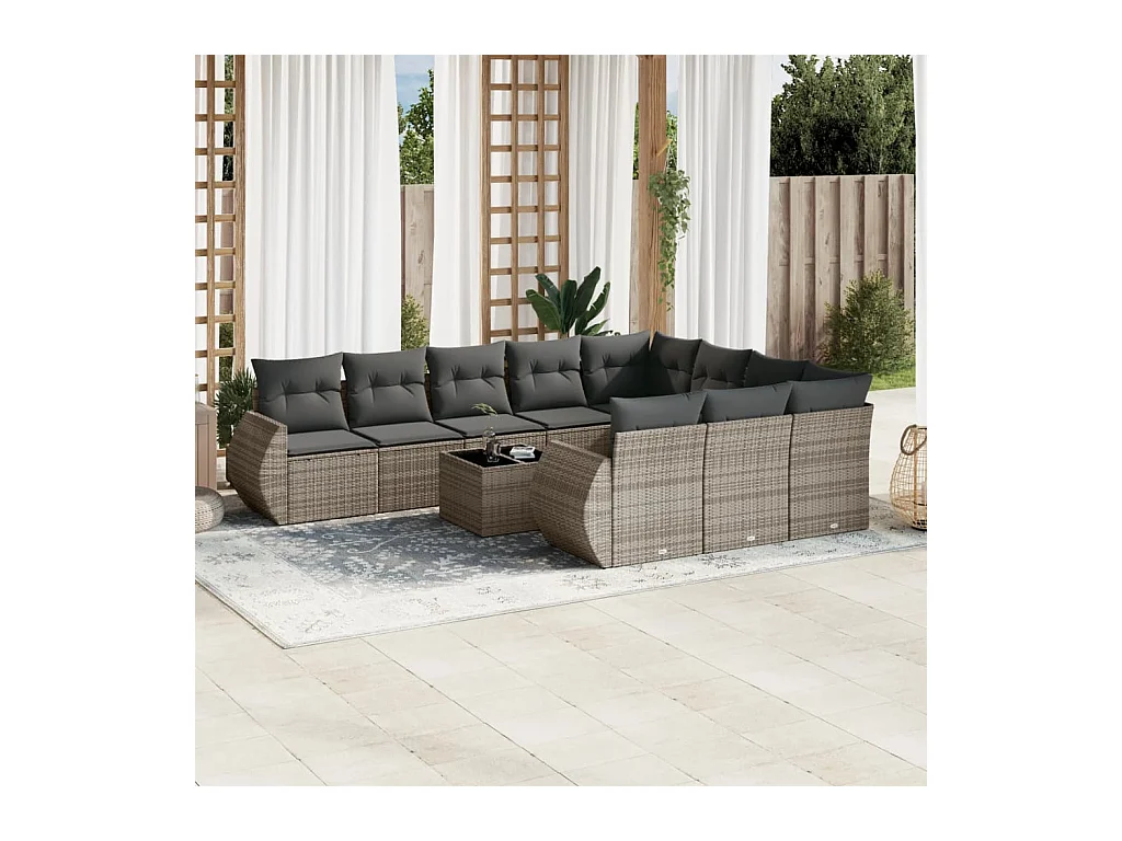 Set Divani da Giardino 11 pz con Cuscini in Polyrattan Grigio