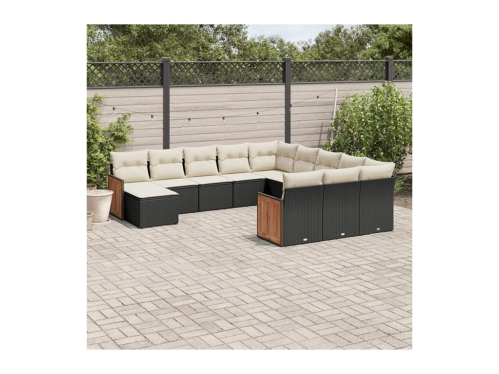Set de sofás de jardín 12 piezas cojines ratán sintético negro