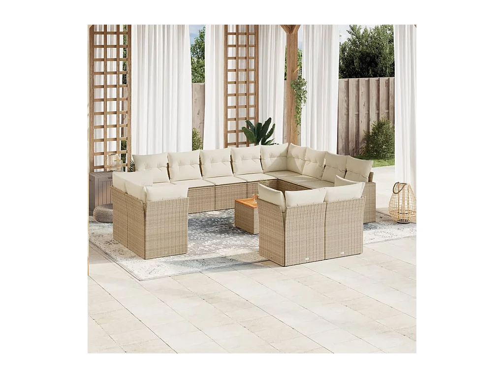 Salon de jardin avec coussins 13 pcs beige résine tressée