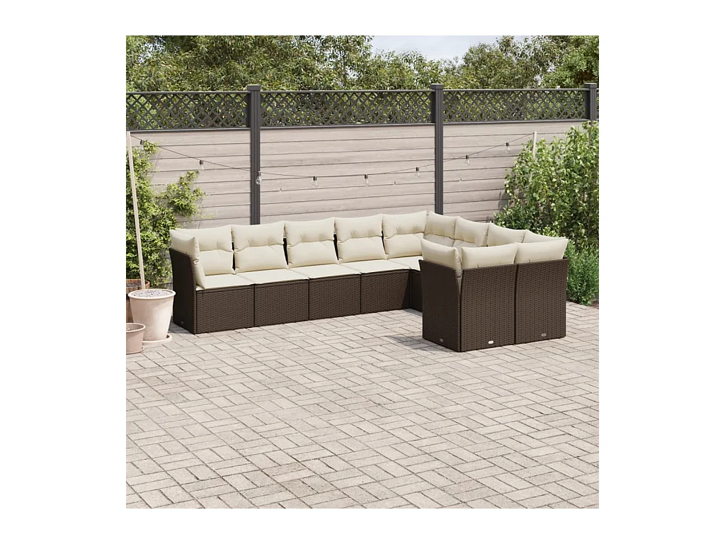 9-tlg. Garten-Sofagarnitur mit Kissen Braun Poly Rattan