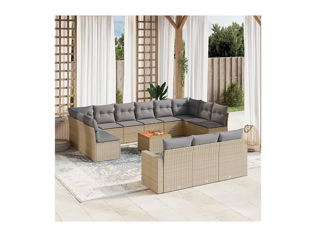 Salon de jardin et coussins 14 pcs mélange beige résine tressée