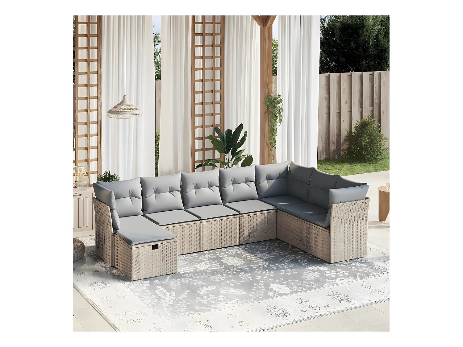Salon de jardin avec coussins 8pcs mélange beige résine tressée