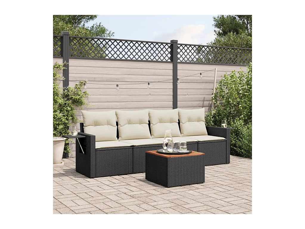 Set Divani da Giardino 5 pz con Cuscini in Polyrattan Nero