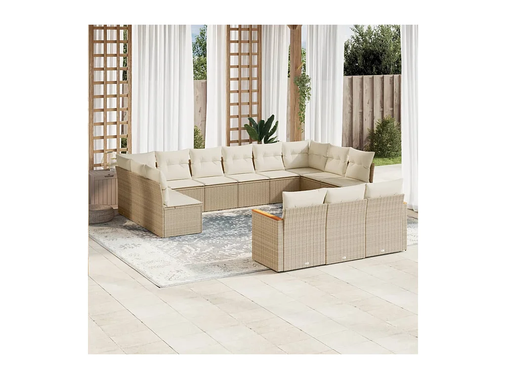 Salon de jardin avec coussins 13 pcs beige résine tressée