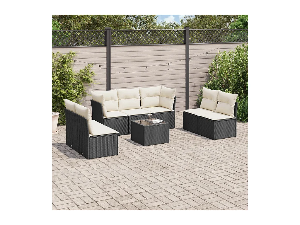 Set Divani da Giardino con Cuscini 8 pz Nero in Polyrattan