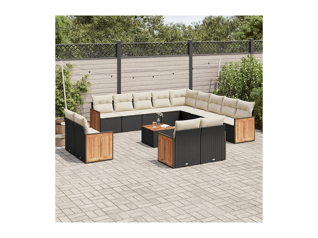 Set sofás de jardín 14 pzas con cojines ratán sintético negro