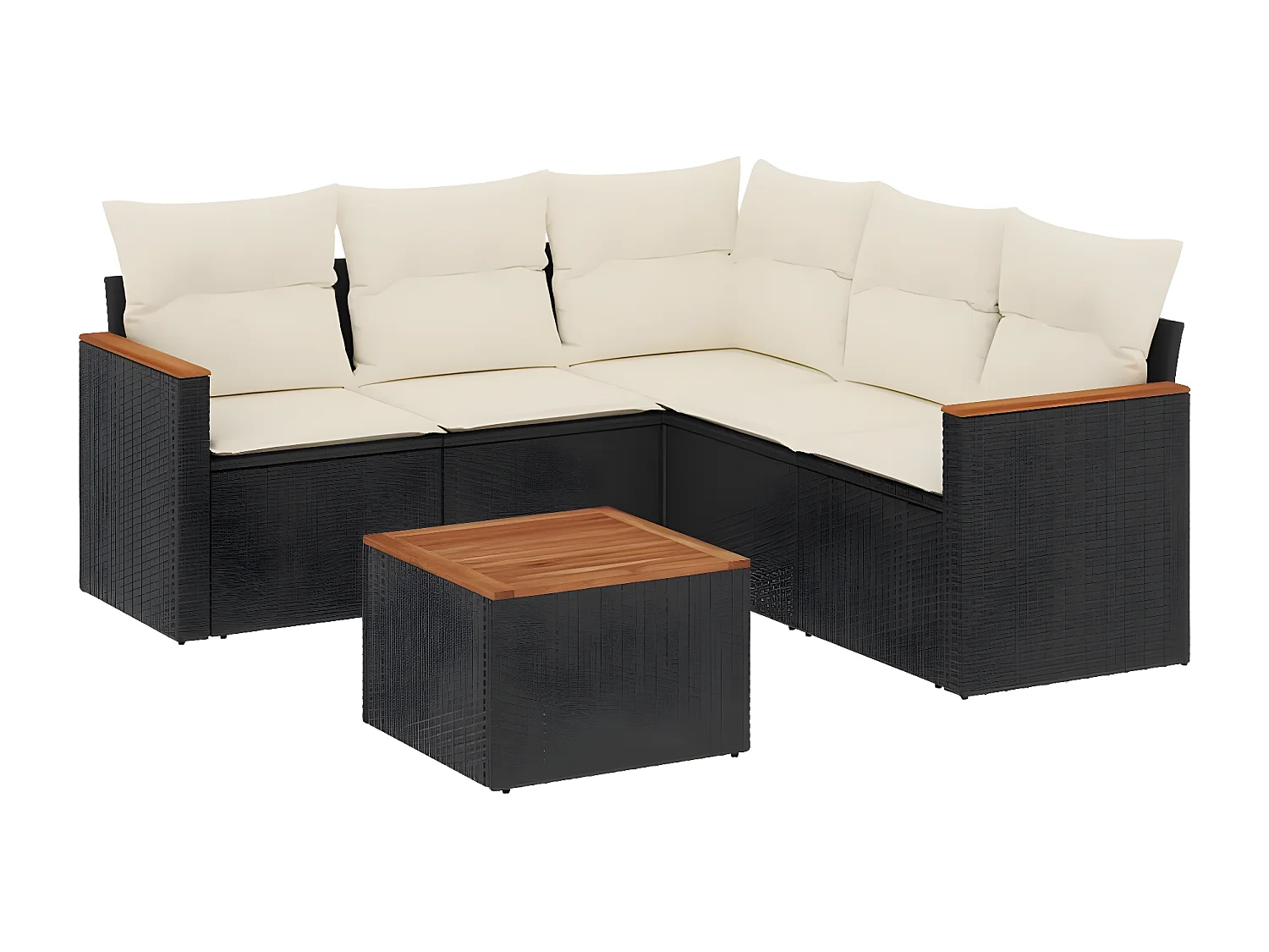 6-tlg. Garten-Sofagarnitur mit Kissen Schwarz Poly Rattan