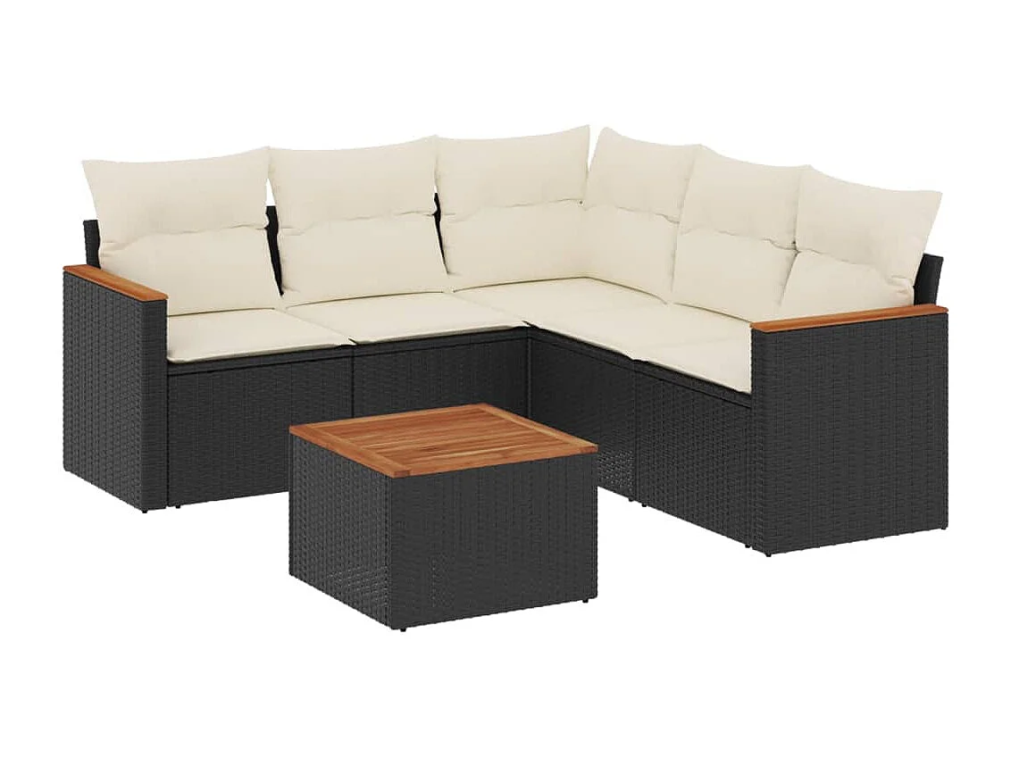 6-tlg. Garten-Sofagarnitur mit Kissen Schwarz Poly Rattan