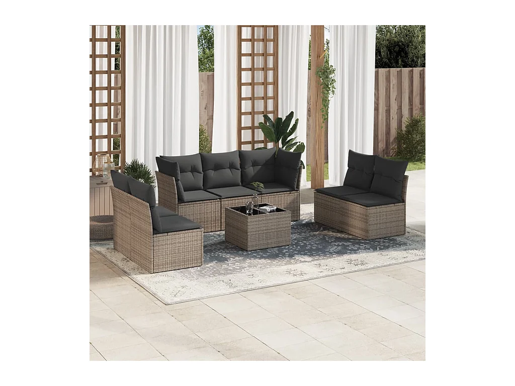 Set Divano da Giardino 8 pz con Cuscini Grigio in Polyrattan