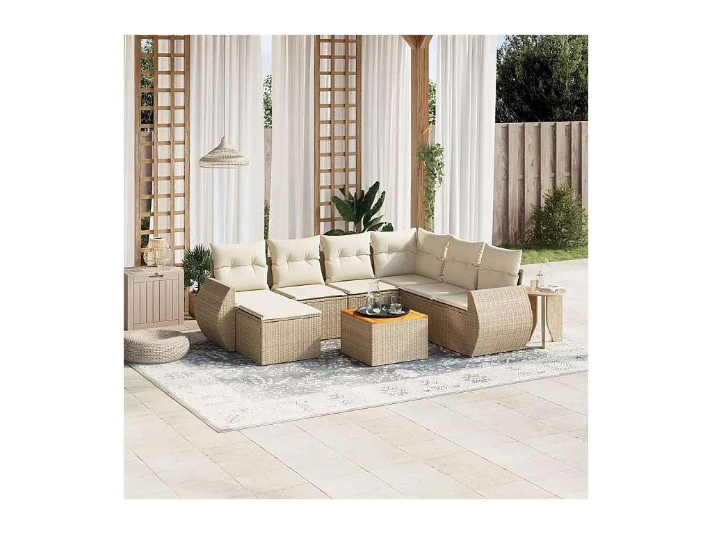 8-delige Loungeset met kussens poly rattan beige