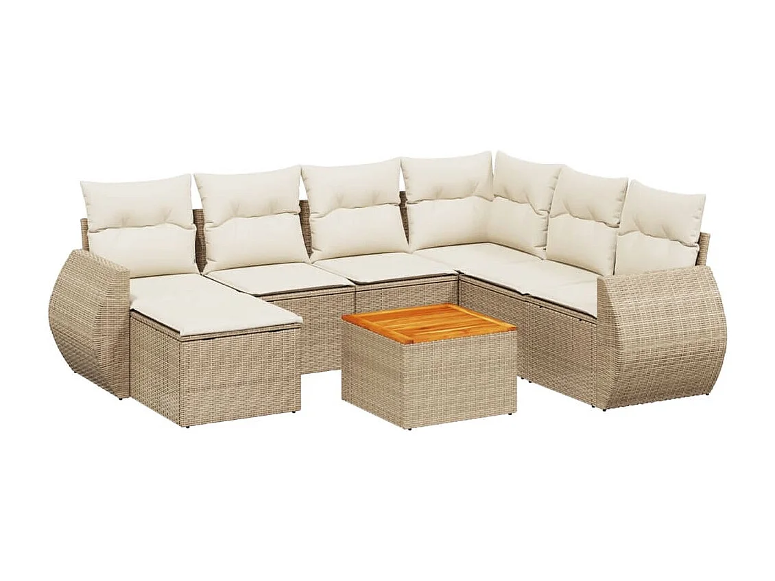 8-delige Loungeset met kussens poly rattan beige
