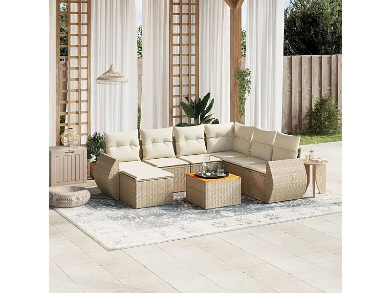 8-tlg. Garten-Sofagarnitur mit Kissen Beige Poly Rattan