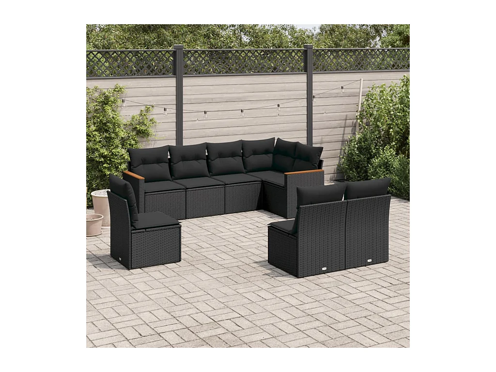 Set Divani da Giardino con Cuscini 8 pz Nero in Polyrattan