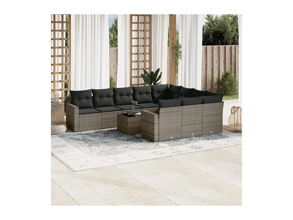 11-delige Loungeset met kussens poly rattan grijs