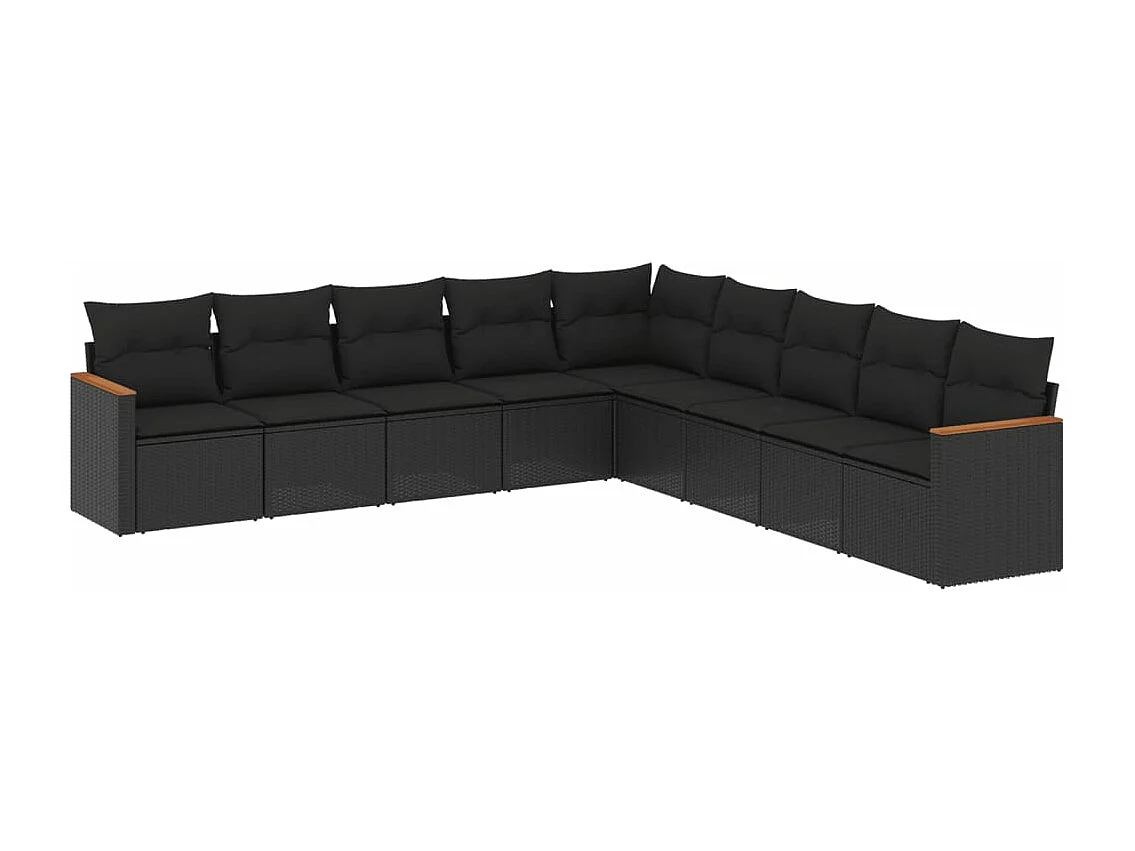 9-tlg. Garten-Sofagarnitur mit Kissen Schwarz Poly Rattan