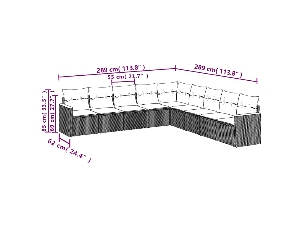 9-tlg. Garten-Sofagarnitur mit Kissen Schwarz Poly Rattan