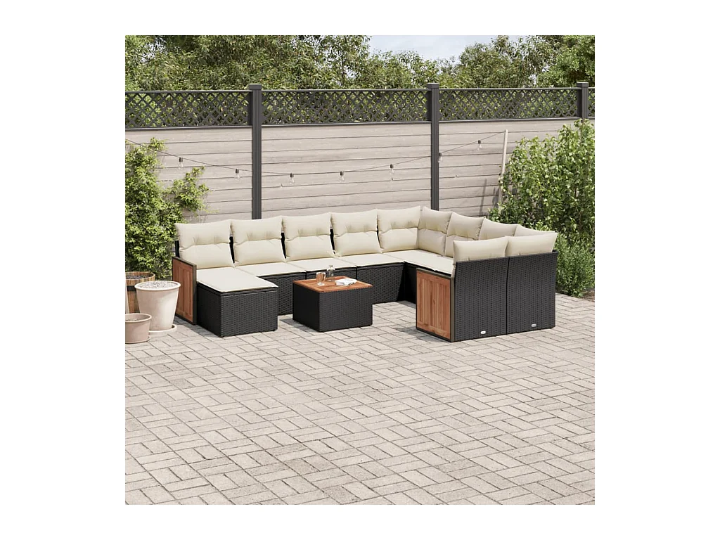 Salon de jardin 11 pcs avec coussins noir résine tressée