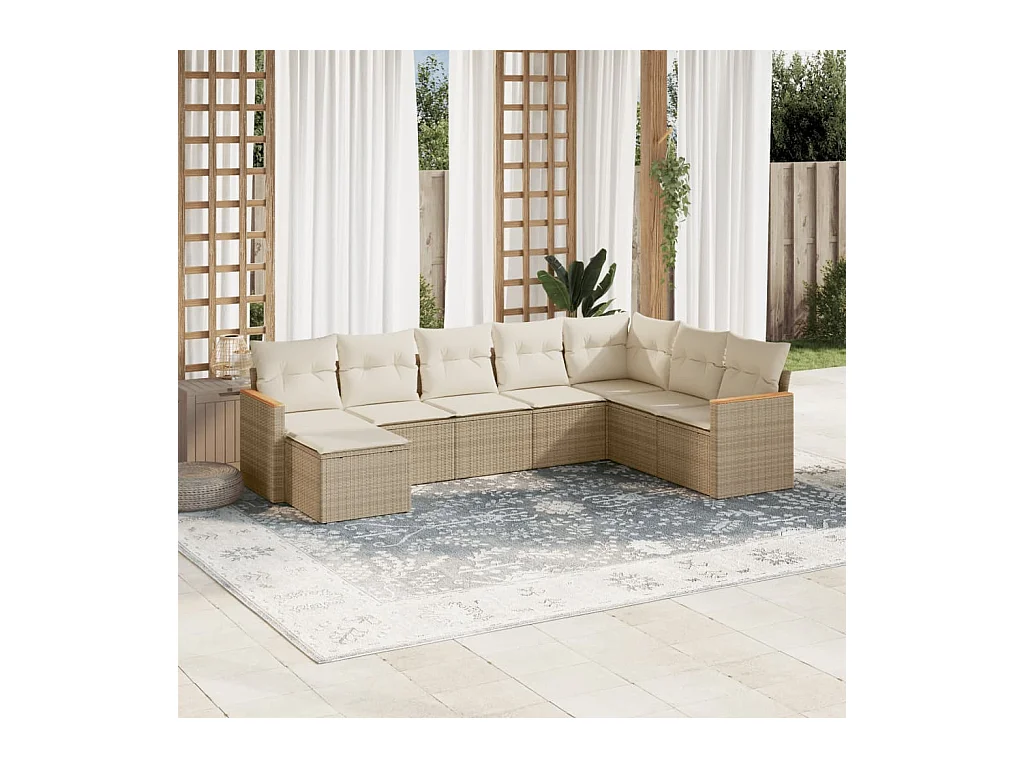 Salon de jardin avec coussins 8 pcs beige résine tressée