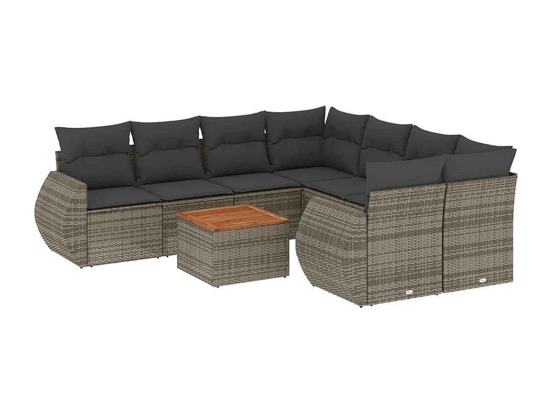 Set Divano da Giardino 9 pz con Cuscini Grigio in Polyrattan