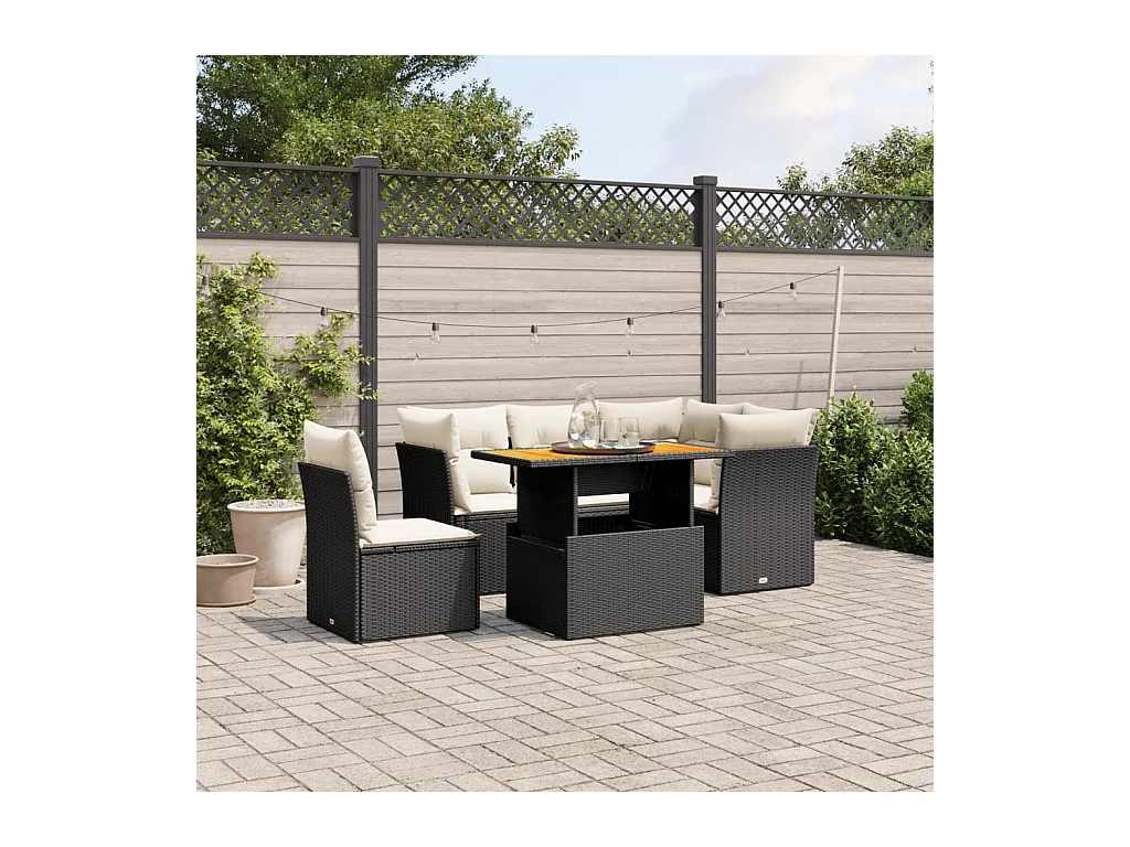 Salon de jardin 5 pcs avec coussins noir résine tressée