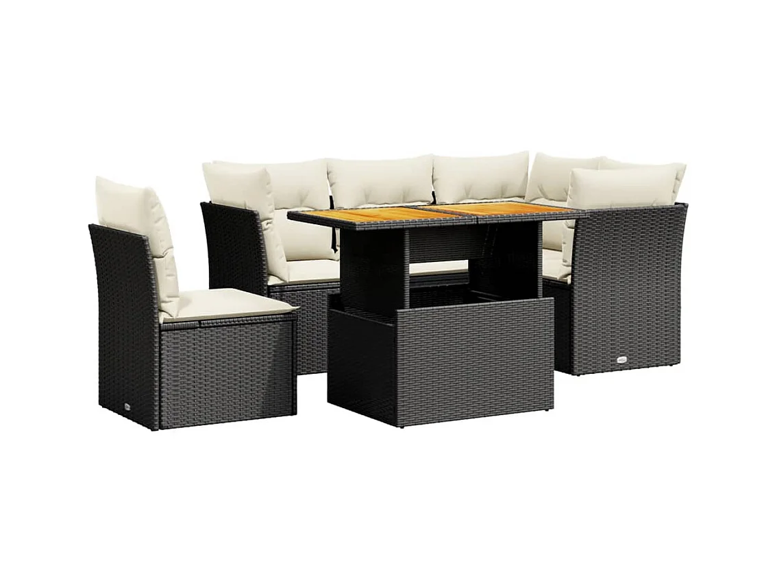Salon de jardin 5 pcs avec coussins noir résine tressée