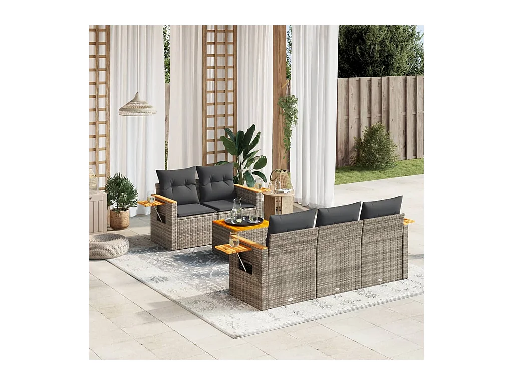 Set Divano da Giardino 6 pz con Cuscini Grigio in Polyrattan