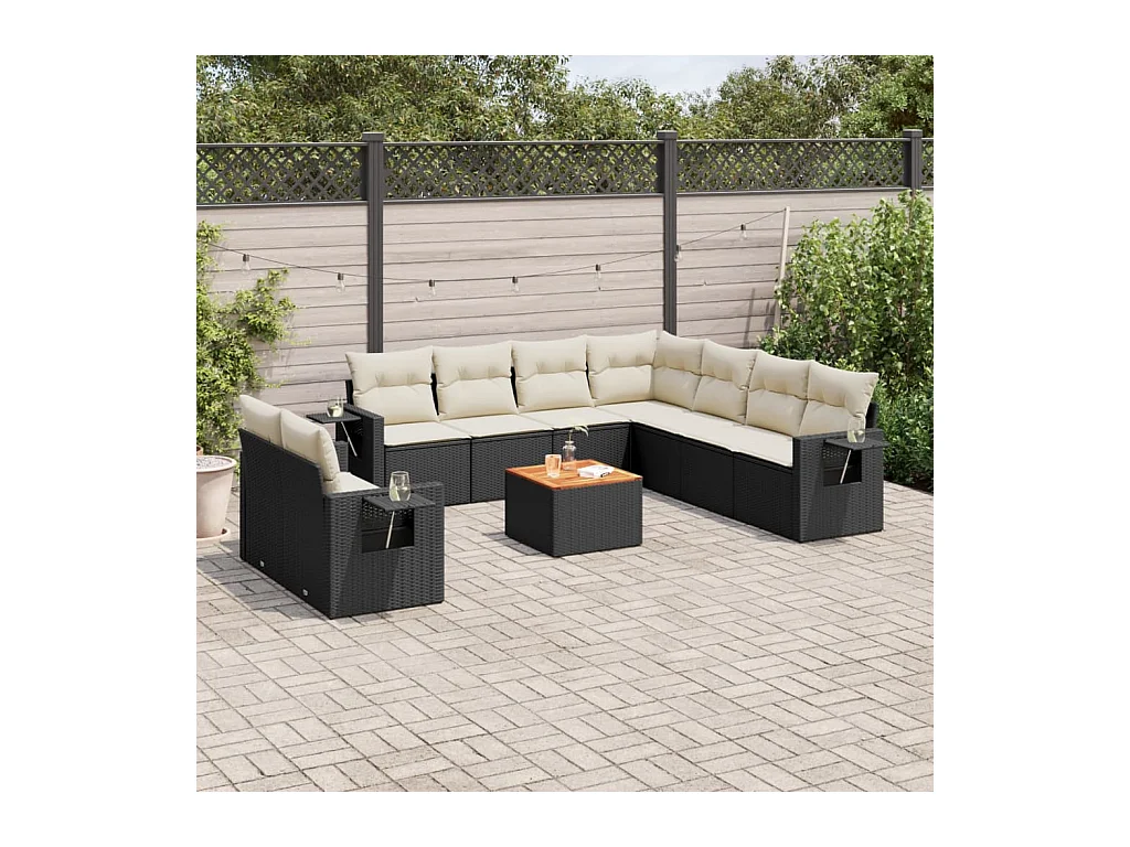 Set de sofás de jardín 10 pzas cojines ratán sintético negro