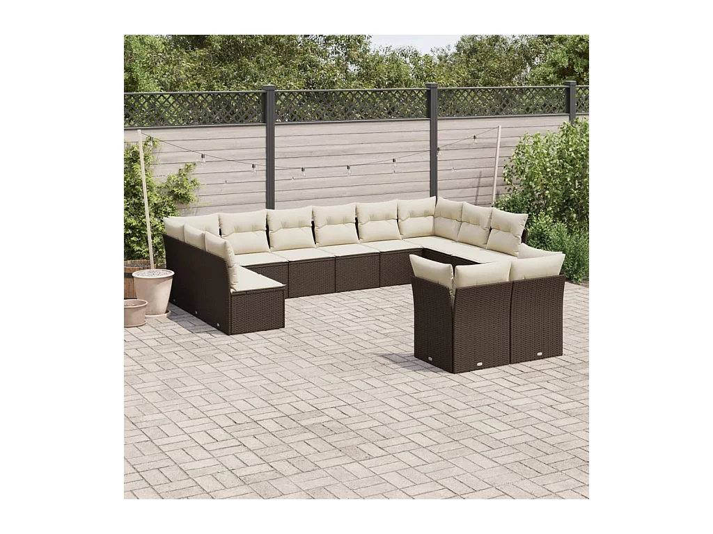 Salon de jardin avec coussins 12 pcs marron résine tressée