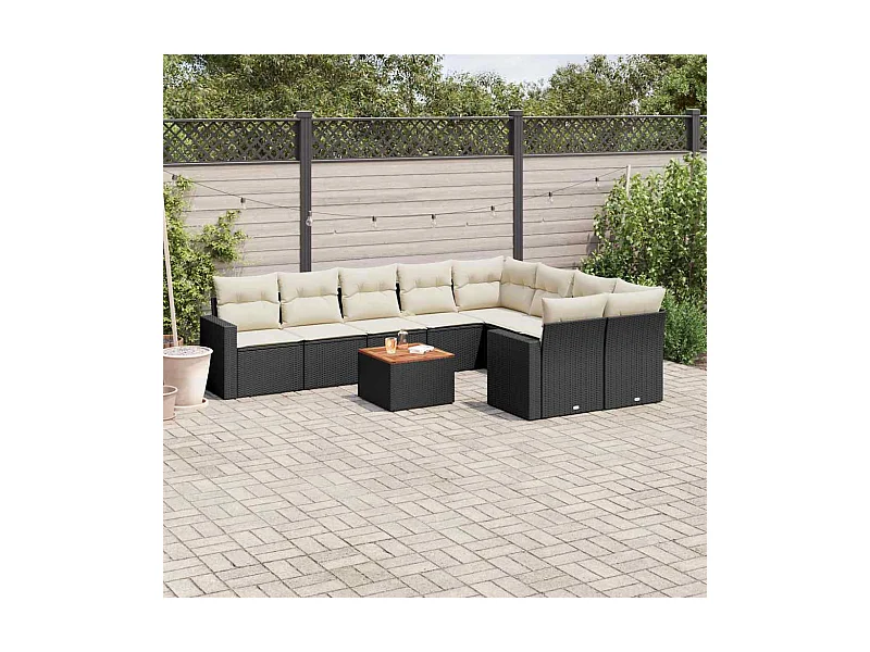 10-tlg. Garten-Sofagarnitur mit Kissen Schwarz Poly Rattan